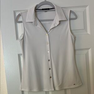 Tommy Hilfiger White Sleeveless Fitted Button Down